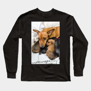 Red Miniature Pinscher mother with puppies Long Sleeve T-Shirt